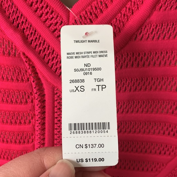 NWT Bebe bright fuchsia Maeve mesh striped dress sz xs - Picture 6 of 9